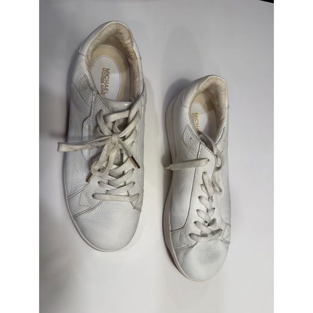 Michael Kors Sneakers Womens 8M Low Top Pebbled White Leather HX20G Good